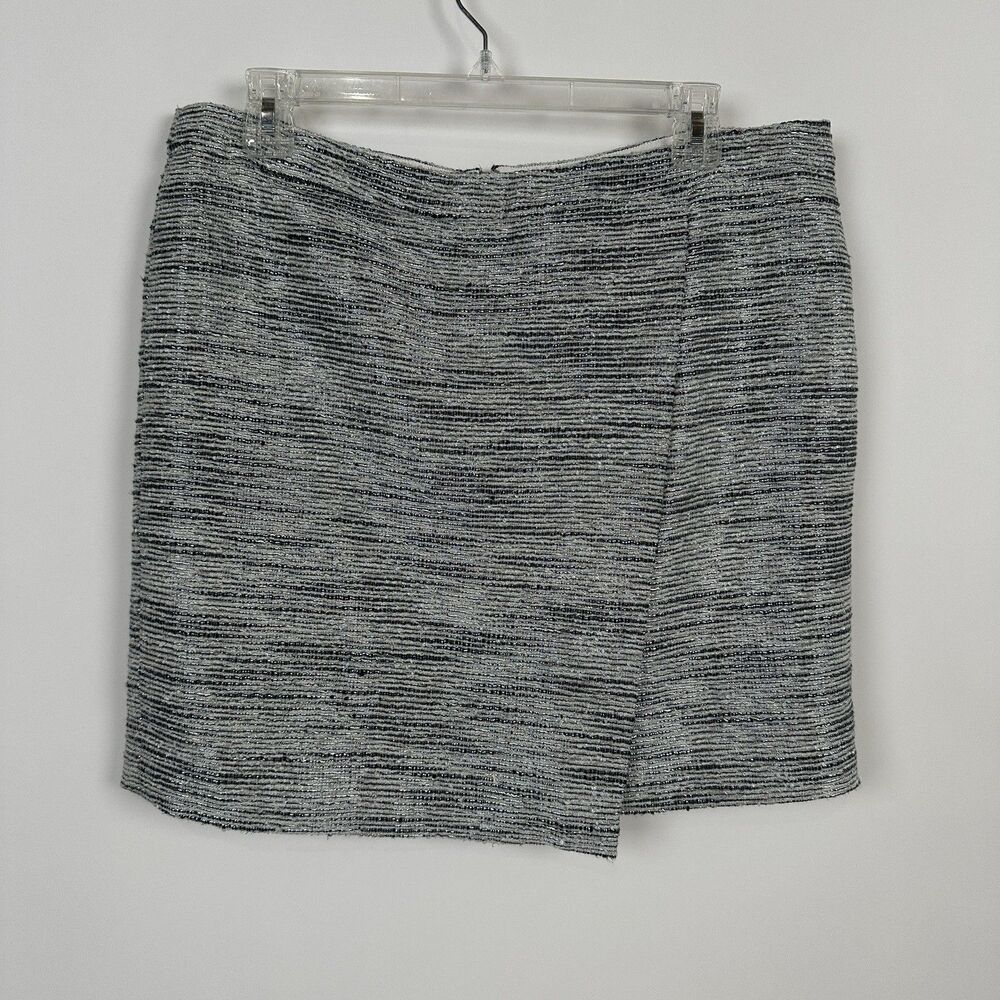 J.Crew Women's Silver Tweed Mini  Skirt Size 12 Faux Wrap Career Office Party